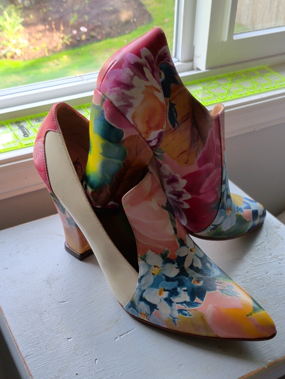 John Fluevog Floral Multicolor Pointed Heel Pumps